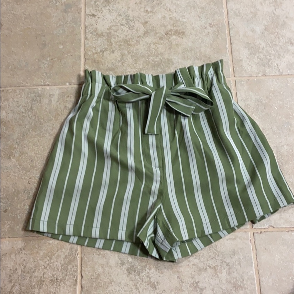 green and white striped paperback shorts